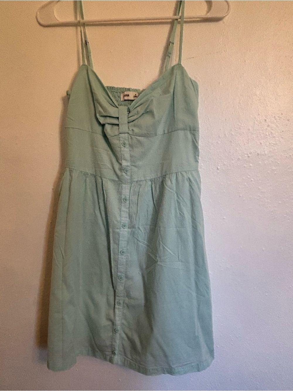 Hollister Mint Green Button-Front Spaghetti Strap Mini Dress